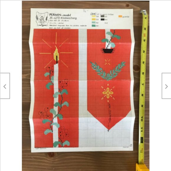 Vtg Permin Christmas Candle Bell Pull Embroidery 35-4272 CHART ONLY Klokkestreng - Picture 1 of 2